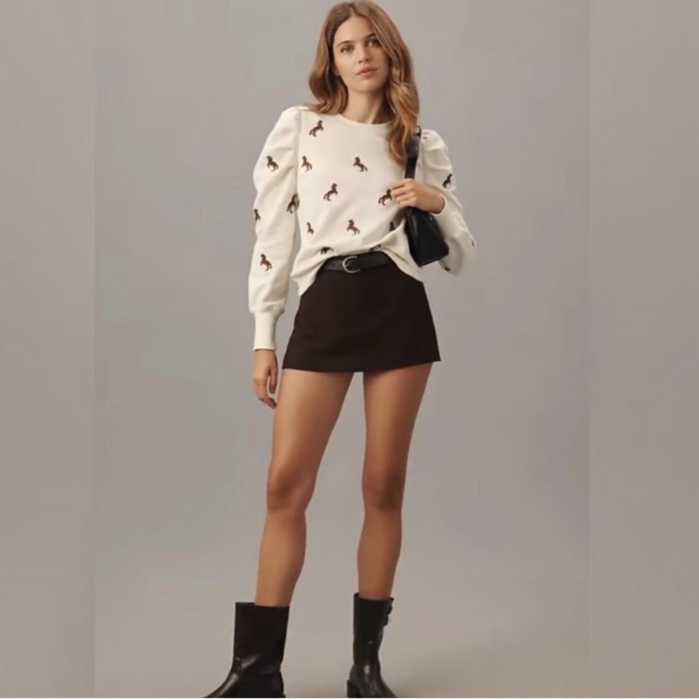 Maeve By Anthropologie Puff-Sleeve Embroidered Sweatshirt